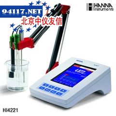 HI4221CHANNA超大彩屏高精度pH/ORP/温度测定仪塑胶pH电极